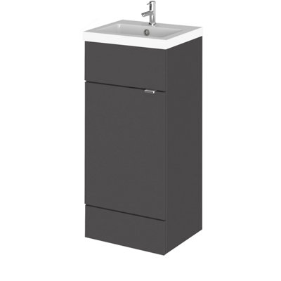 Hudson Reed Fusion Floor Standing 1 Door Vanity Unit & Polymarble BasinStylish Vanity Unit With BasinGloss Grey400mm from B&Q