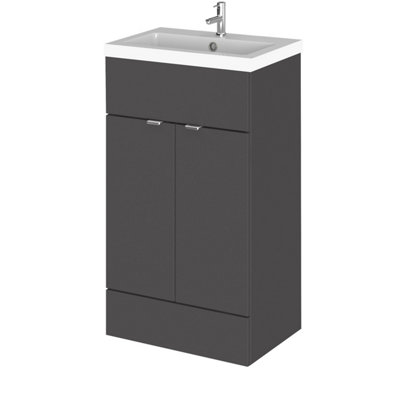 Hudson Reed Fusion Floor Standing 2 Door Vanity Unit & Polymarble BasinStylish Vanity Unit With BasinGloss Grey500mm from B&Q