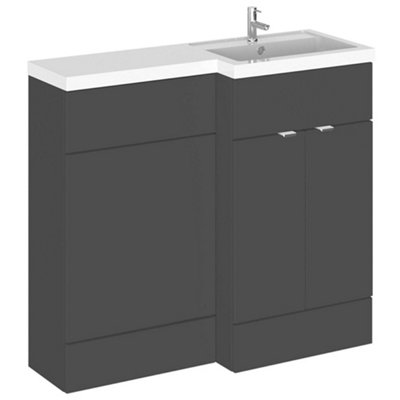 B&Q -  Fusion Gloss Grey 1005mm Right-Hand Basin & Wc Combination Unit