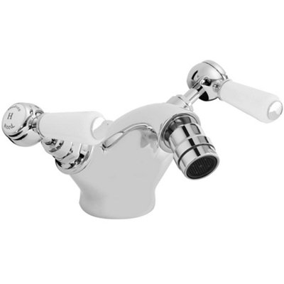 B&Q -  Topaz White Twin Lever Bidet Mixer Tap With Pop-Up Waste Bc306Hl