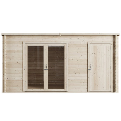 StoreMore Store More Darton Pent Log Cabin Summerhouse With Side Store - 14Ft X 8Ft