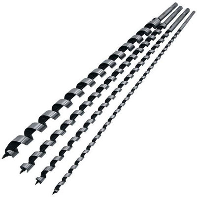 B&Q -  4Pc 600mm Long Wood Auger Drill Bit Set Hex Shank 8mm 12mm 16mm 24mm (Ct3300)