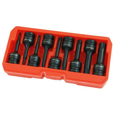 B&Q -  9Pc Torx T-Star Impact Socket Bit Set 1/2"drive T20 -T70 Cr-V 75mm Long (Ct3533)