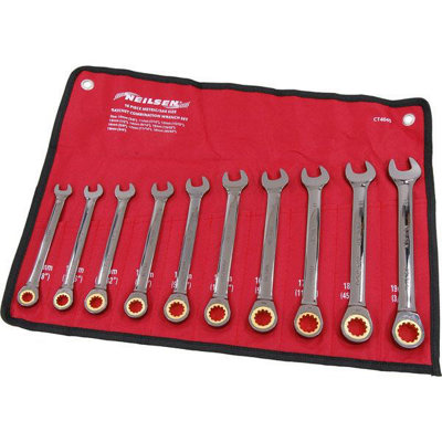 Metric Sae Size Ratchet Combination Wrench Spanner Set 10Pc (Neilsen Ct4045)