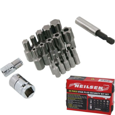 Neilsen 23Pc Star Plus Tamperproof Screwdriver Security Power Hex Torx Bit Set