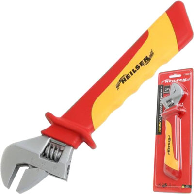 B&Q -  200mm Adjustable Spanner Wrench Vde Insulated  Soft Grip Handle 8"