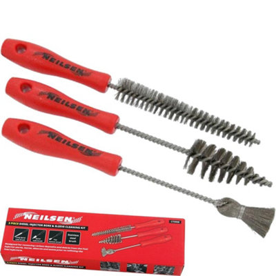 Neilsen Diesel Injector Bore Sleeve Cleaning Kit Set Cleaning Brush Brushes 3Pc from B&Q