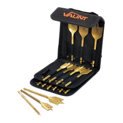 Vaunt Essentials Flat Bit Set Titanium Coated Spade Bit 16 Piece Set In Walllet