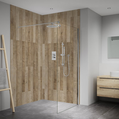 Splashwall Elite Mpc Postformed Bathroom & Wet Room Panel (H)2420mm (W)1200mmMatt Salcey Plank from B&Q