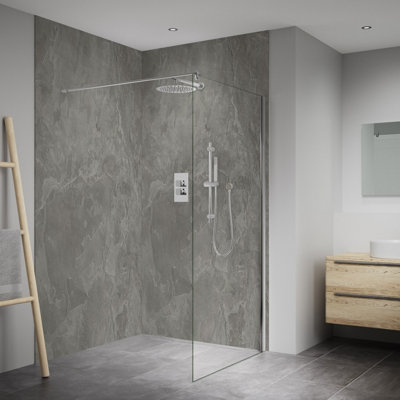 Splashwall Elite Mpc Tongue & Groove Bathroom & Wet Room Panel (H)2420mm (W)600mmMatt Grey Slate from B&Q