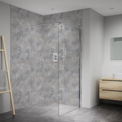Splashwall Elite Mpc Postformed Bathroom & Wet Room Panel (H)2420mm (W)1200mmMatt Silver Stone from B&Q