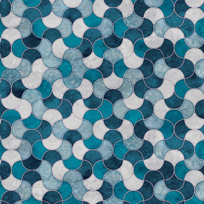Splashwall Blue Scallop Tile Aluminium Splashback(H)750mm (W)2440mm (T)4mm from B&Q