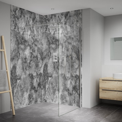 Splashwall Elite Mpc Tongue & Groove Bathroom & Wet Room Decorative Panel (H)2420mm (W)1200mmGloss Onyx Grigio from B&Q