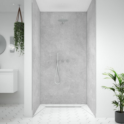 Splashwall Alloy Bathroom & Wet Room Decorative Panel (H)2440mm (W)900mmMatt Fossil from B&Q