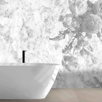 Splashwall Alloy Bathroom & Wet Room Decorative Panel (H)2440mm (W)1220mmGloss Nebbiosa Flowers from B&Q