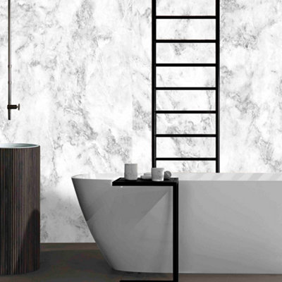 Splashwall Alloy Bathroom & Wet Room Decorative Panel (H)2440mm (W)1220mmGloss Nebbiosa from B&Q