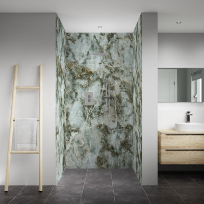 Splashwall Elite 3 Panel Mpc Wall Panel Kit (L)2420mm (W)1200mmOnyx Verde from B&Q