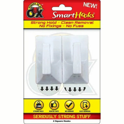 Maestro craft 2 Square Hooks  Removable No Wall Damage Strong Adhesive Hook 3.5 X 6Cm from B&Q