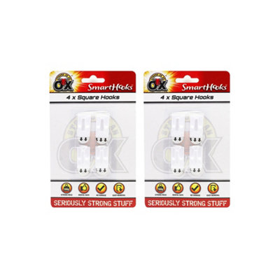 Removable Square Hooks 4Pc X 2Pack from B&Q