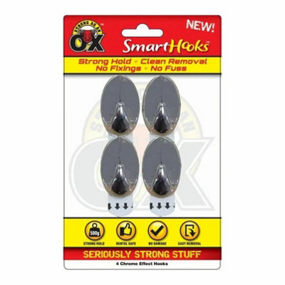 Maestro craft 4 Chrome Effect Removable No Wall Damage Strong Adhesive Hooks 2.5 X 3.5Cm from B&Q