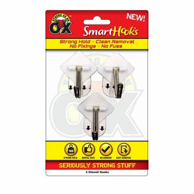 Maestro craft 3 Utensil Hooks  Removable No Wall Damage Strong Adhesive Hook 3.5 X 4.5Cm from B&Q
