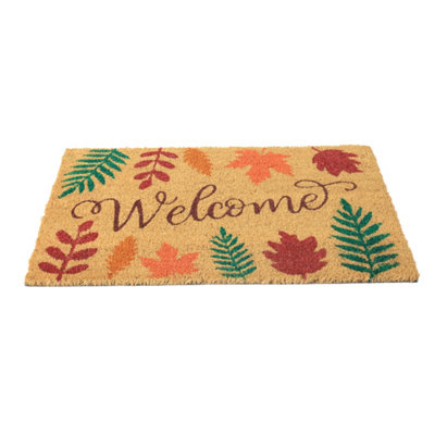 Coir Door Mat Welcome Autumn 60X40Cm Non Slip Entrance Mat With Leaf Pattern from B&Q