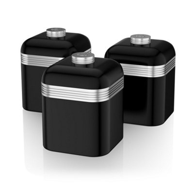 Swan Retro Set Of 3 Canisters Black