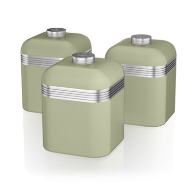 B&Q -  Green Retro Set Of 3 Canisters