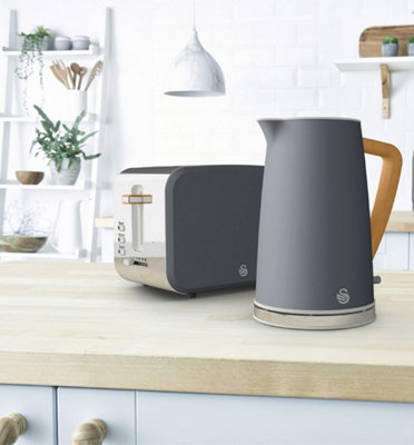Swan Nordic Grey 1.7 Litre Cordless Kettle And 2 Slice Toaster