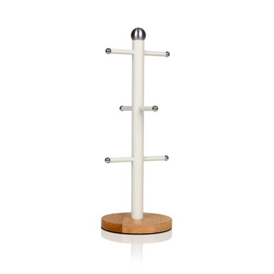 Swan White Mug Tree With Wooden Base