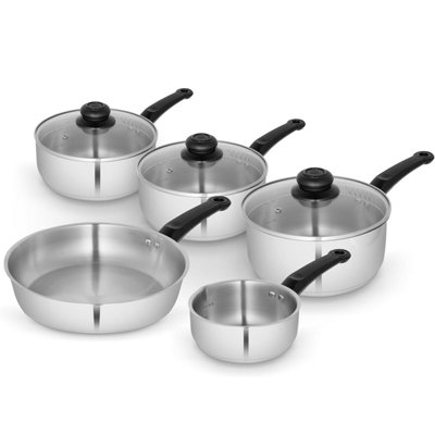  - Swan Cookware Set Townhouse Saucepan Frying Pan Glass Lid Stainless Steel 5Pcs