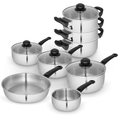 Swan Cookware Set Townhouse Saucepan Frying Pan Steamer Stainless Steel 8Pcs from B&Q