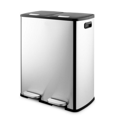 Swan Recycling Bin Dual Compartment 60L Stainless Steel Finish Pedal Waste Bin from B&Q