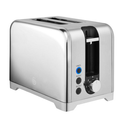 Swan Solace 2-Slice Toaster Stainless Steel Silver 930W Defrost Reheat Cancel from B&Q