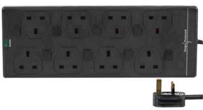 Pro elec 10M 8 Way Individually Switched Surge Protected Extension LeadBlack from B&Q