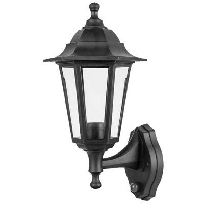 Ex-Pro Outdoor Wall Light Lantern With Dust To Dawn SensorLed E27 11WIp44 Rated26X19CmBlack from B&Q