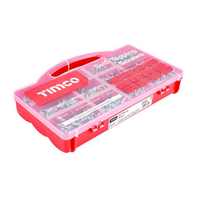 Timco Self-Tapping Screws Mixed Tray - 1,305Pcs Silver