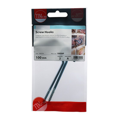 2 Pieces-Timco Screw Hooks Silver100mm from B&Q