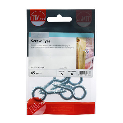 5 Pieces-Timco Screw Eyes Silver45mm from B&Q