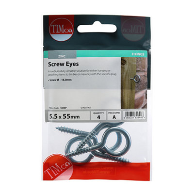 4 Pieces-Timco Screw Eyes Silver55mm from B&Q