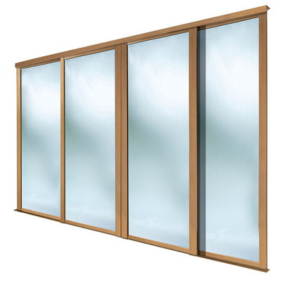 B&Q -  Shaker Classic Shaker Mirrored Gloss Oak Effect 4 Door Sliding Wardrobe Door Kit (H)2220mm (W)610mm