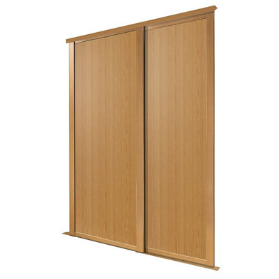 Spacepro Shaker Panel Shaker Non-Mirrored Matt Oak Effect 2 Door Sliding Wardrobe Door Kit (H)2220mm (W)914mm from B&Q
