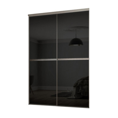 Spacepro Minimalist Mirror Shaker Non-Mirrored Matt Black 2 Door Sliding Wardrobe Door Kit (H)2220mm (W)1504mm from B&Q