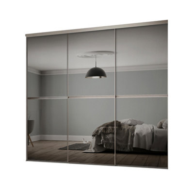 Spacepro Minimalist Mirror Panelled Mirrored 3 Door Sliding Wardrobe Door Kit (H)2220mm (W)1790mm from B&Q