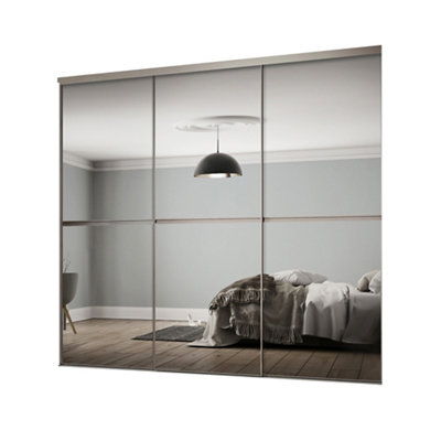 Spacepro Minimalist Mirror Panelled Mirrored Gloss 3 Door Sliding Wardrobe Door Kit (H)2220mm (W)1790mm from B&Q