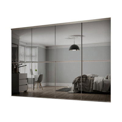 Spacepro Minimalist Mirror Mirrored Gloss 4 Door Sliding Wardrobe Door Kit (H)2220mm (W)2400mm from B&Q