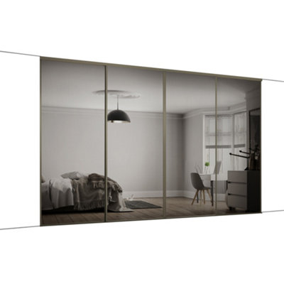 Spacepro Classic Panelled Mirrored Gloss Nickel 4 Door Sliding Wardrobe Door Kit (H)2220mm (W)2370mm from B&Q