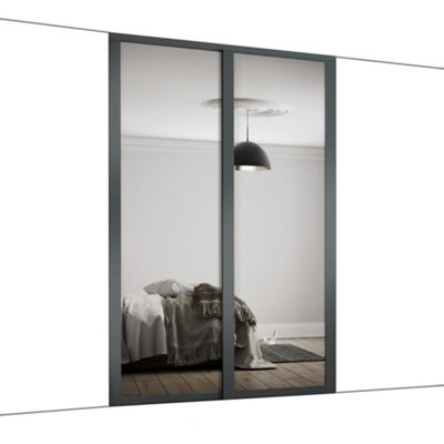 Spacepro Shaker Classic Shaker Mirrored Gloss Graphite 2 Door Sliding Wardrobe Door Kit (H)2220mm (W)1145mm from B&Q