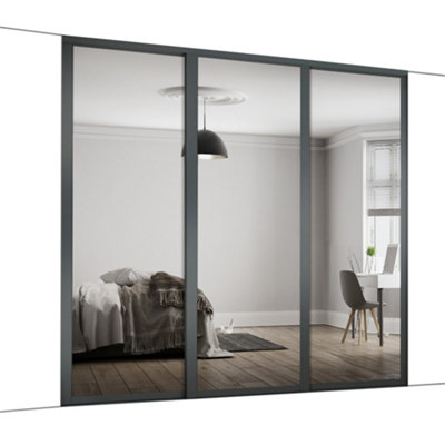 Spacepro Shaker Classic Shaker Mirrored Gloss Graphite 3 Door Sliding Wardrobe Door Kit (H)2220mm (W)2592mm from B&Q