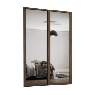 Spacepro Shaker 1 Panel Mirrored Carini Walnut Effect Framed Sliding Wardrobe Door Set Of 2 (H)2220mm (W)1145mm from B&Q